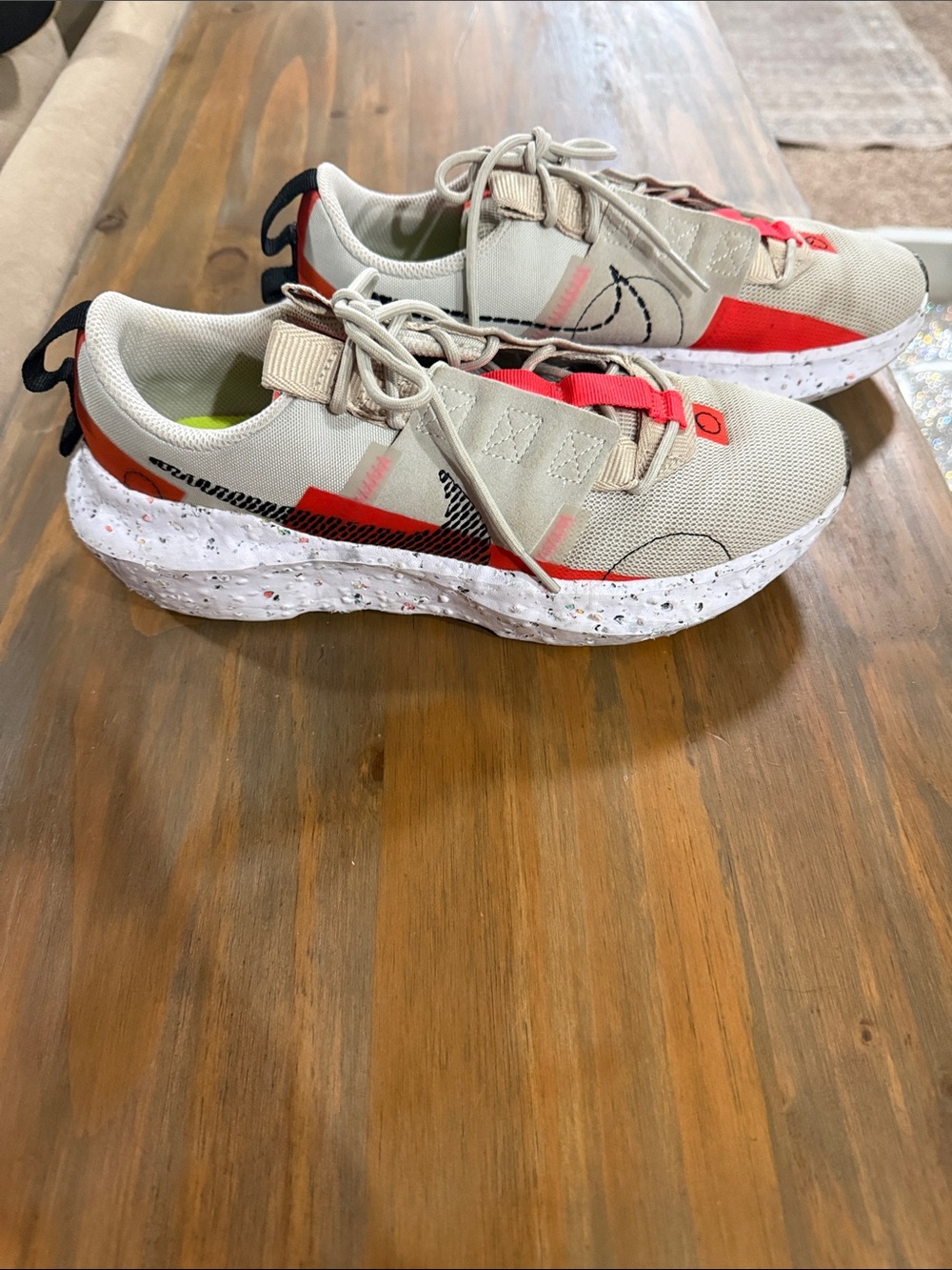Nike Beige and Red Low-Top Sneakers